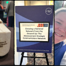 A collage of images including memorabilia and signage from the CASE District 2 conference and an informal image of Laurel Ode-Schneider and Caitlin Wood